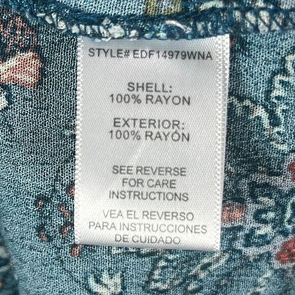 Altar'd State Boho Teal Blue Green Floral Paisley Mini Dress Size S Bell Sleeves - Picture 5 of 8